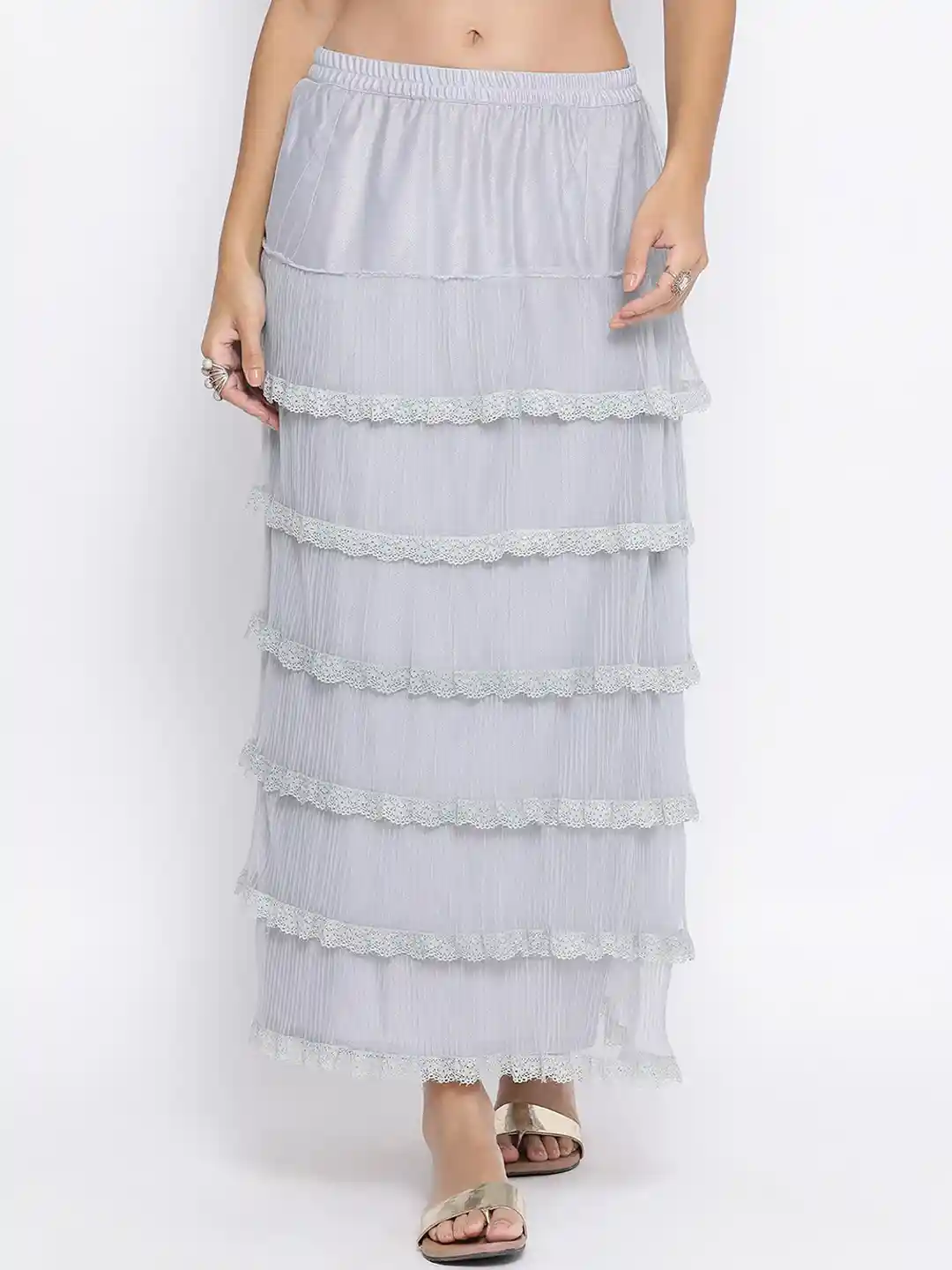 Buy LELA Women Light Blue Net Frill Skirt With Lace Skirts for