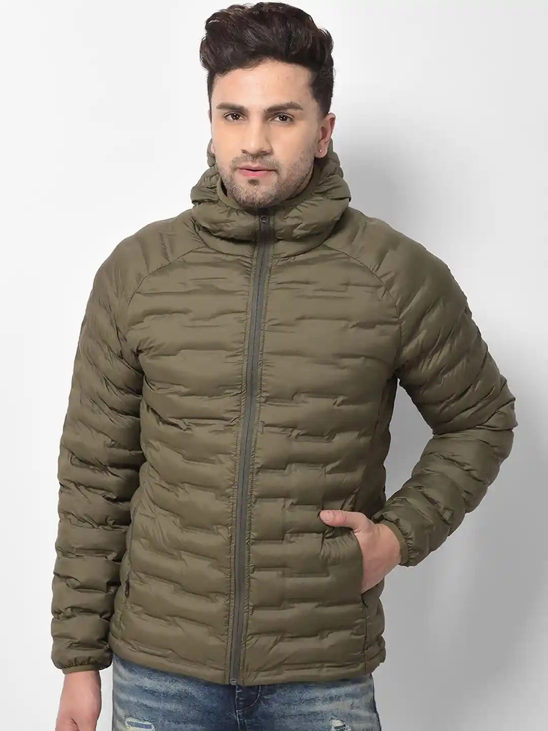 Woodland Men Olive Green Water Resistant Puffer Jacket