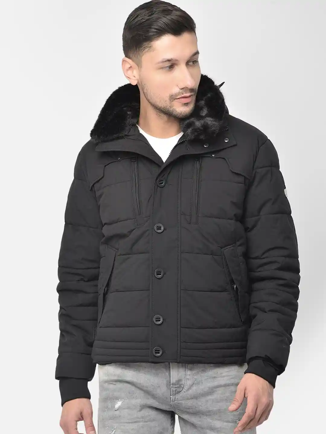 Buy Woodland Men Black Water Resistant Padded Jacket Jackets for
