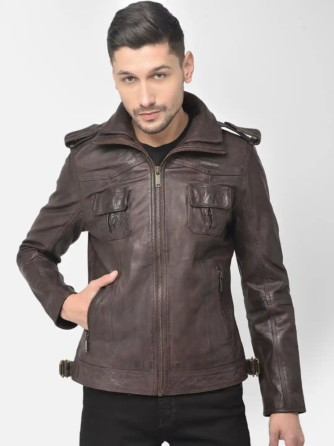 Buy Woodland Men Maroon Water Resistant Leather Jacket Jackets