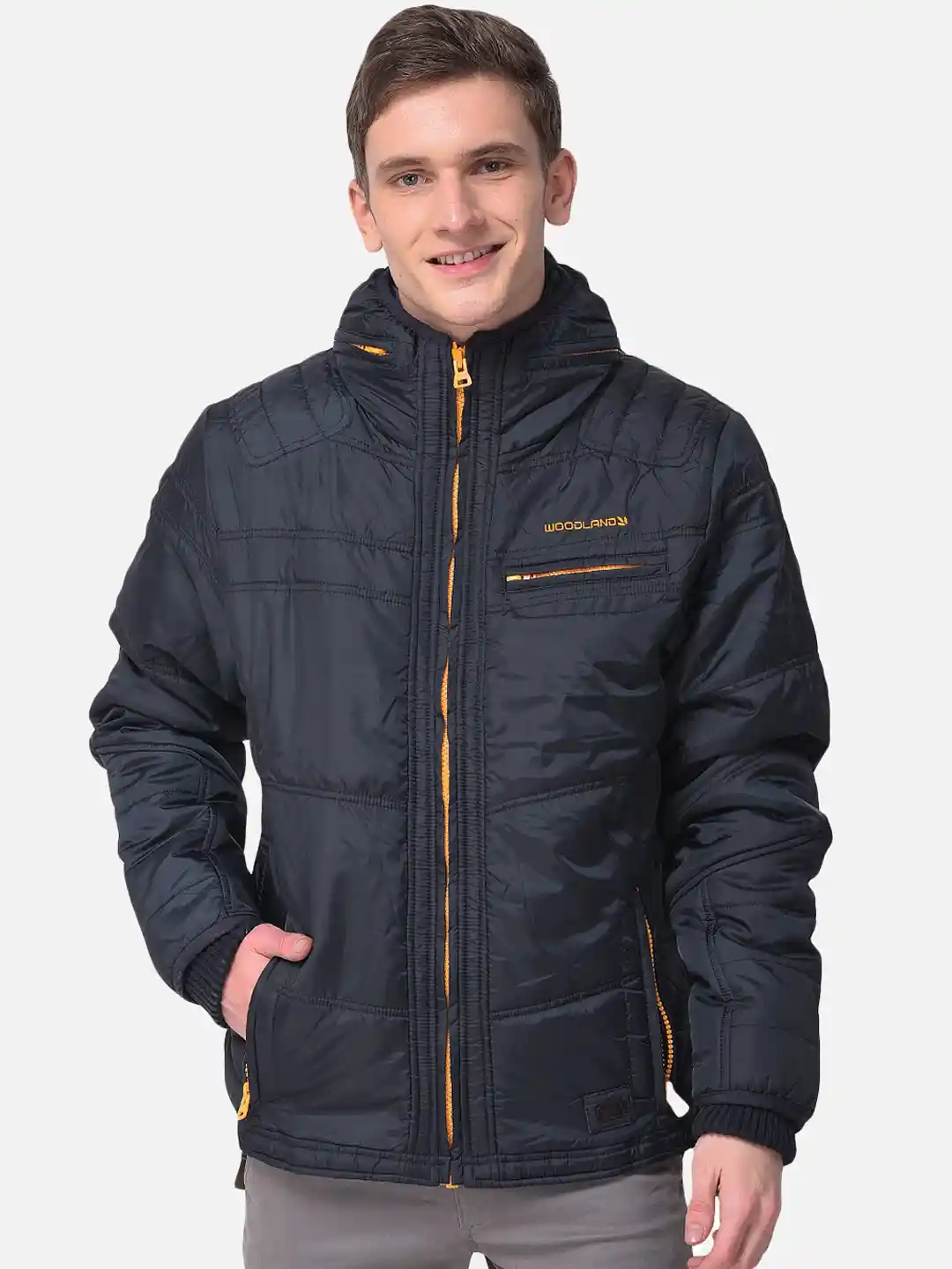 Woodland Men Navy Blue Water Resistant Puffer Jacket
