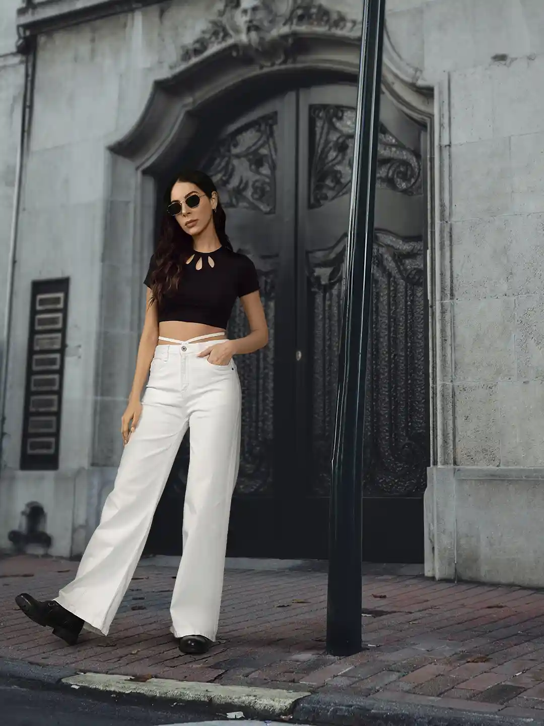 Buy Roadster Women White Wide Leg High-Rise Stretchable Jeans With