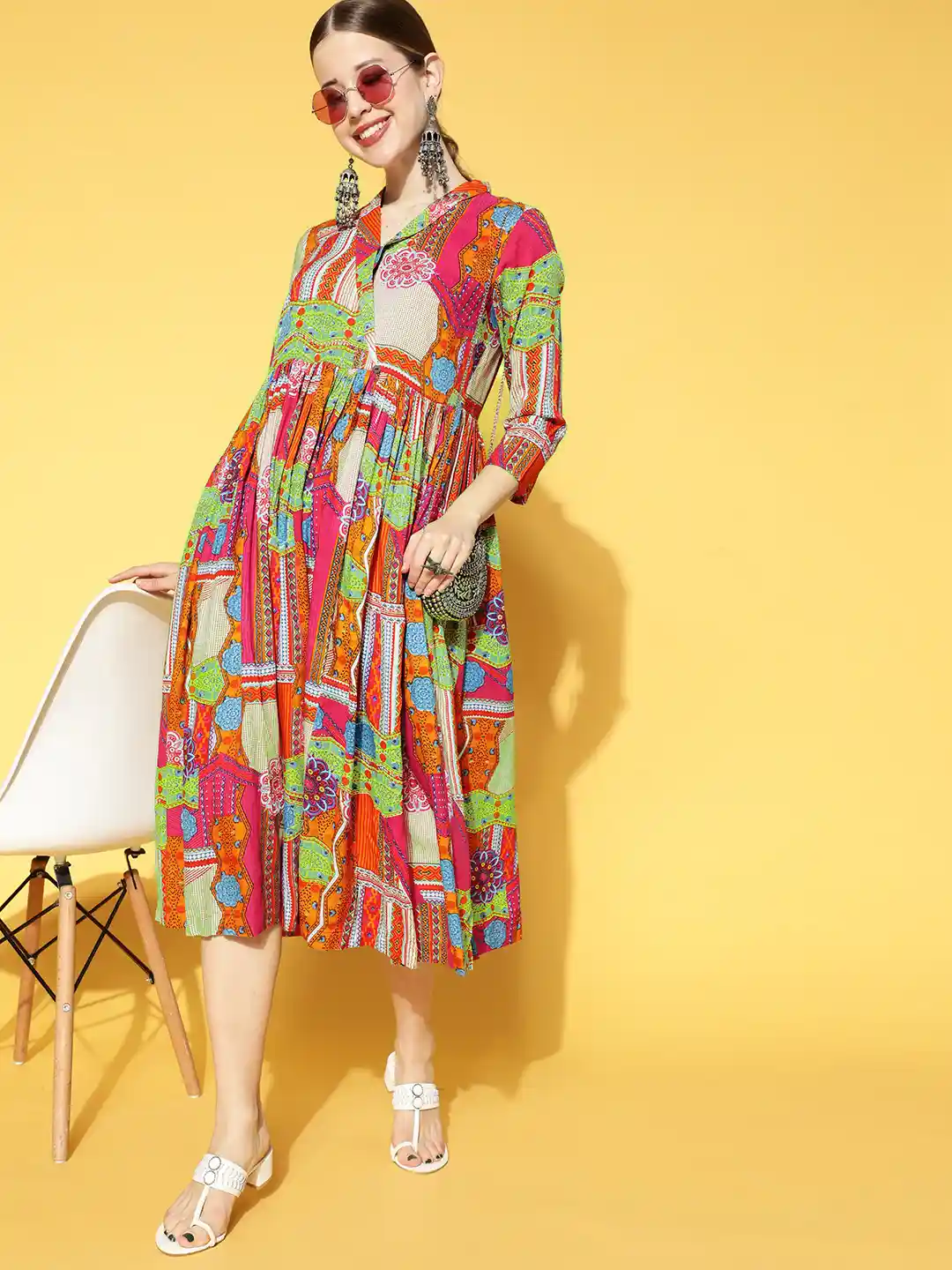 Buy Sangria Orange Pink Ethnic Motifs Ethnic Midi Dress Ethnic