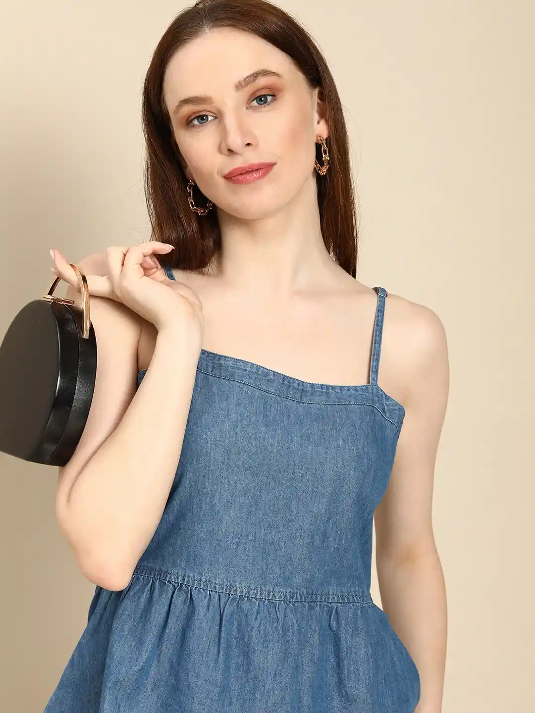 Buy all about you Women Blue Pure Cotton Denim Peplum Top Tops