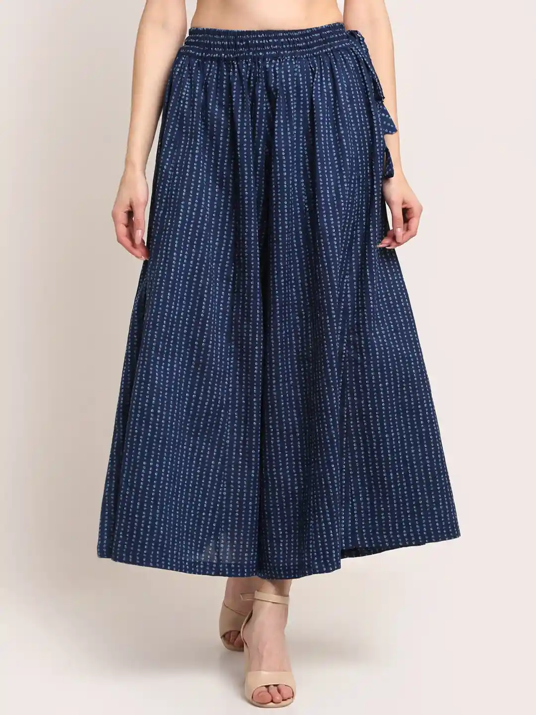 Buy TAG Women Navy Blue Indigo Floral Print Flared Palazzo