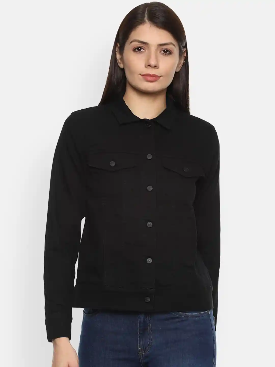 Buy Van Heusen Woman Women Black Crop Denim Jacket Jackets for