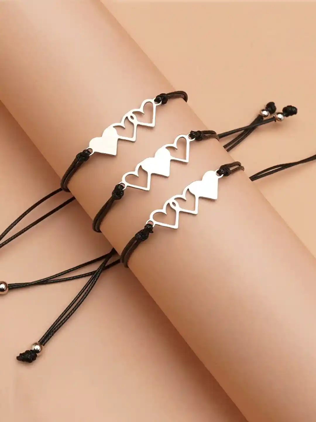 Buy Yellow Chimes Women Set Of Black Silver-Toned Heart Design