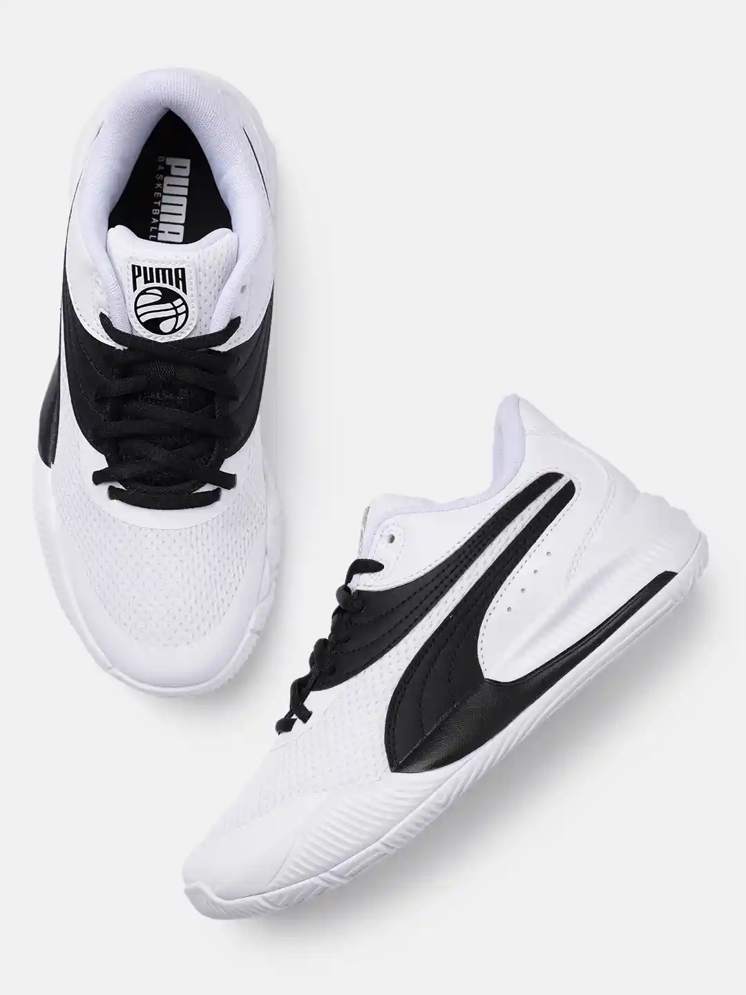 Buy PUMA Hoops Unisex White Textile Triple Basketball Shoes