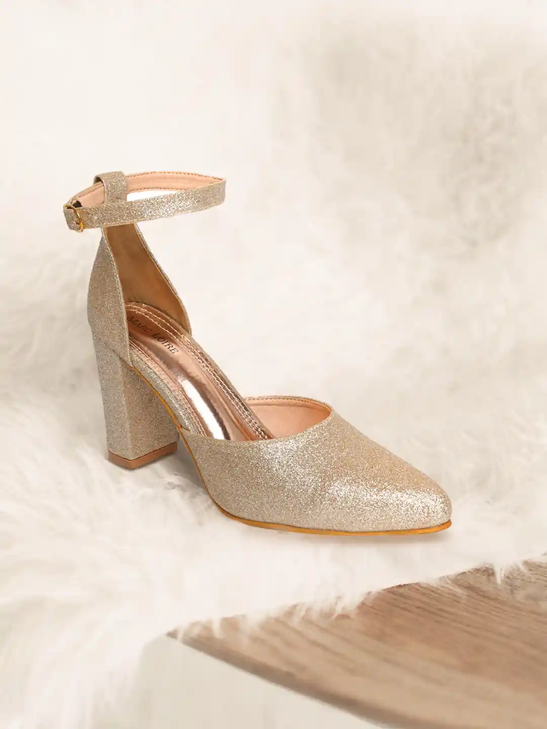 Marc Loire Gold-Toned Embellished Party Block Heel Sandals