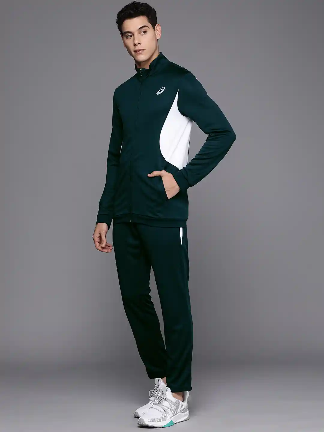 Buy ASICS Men Teal Blue And White Colourblocked Basic Tracksuit