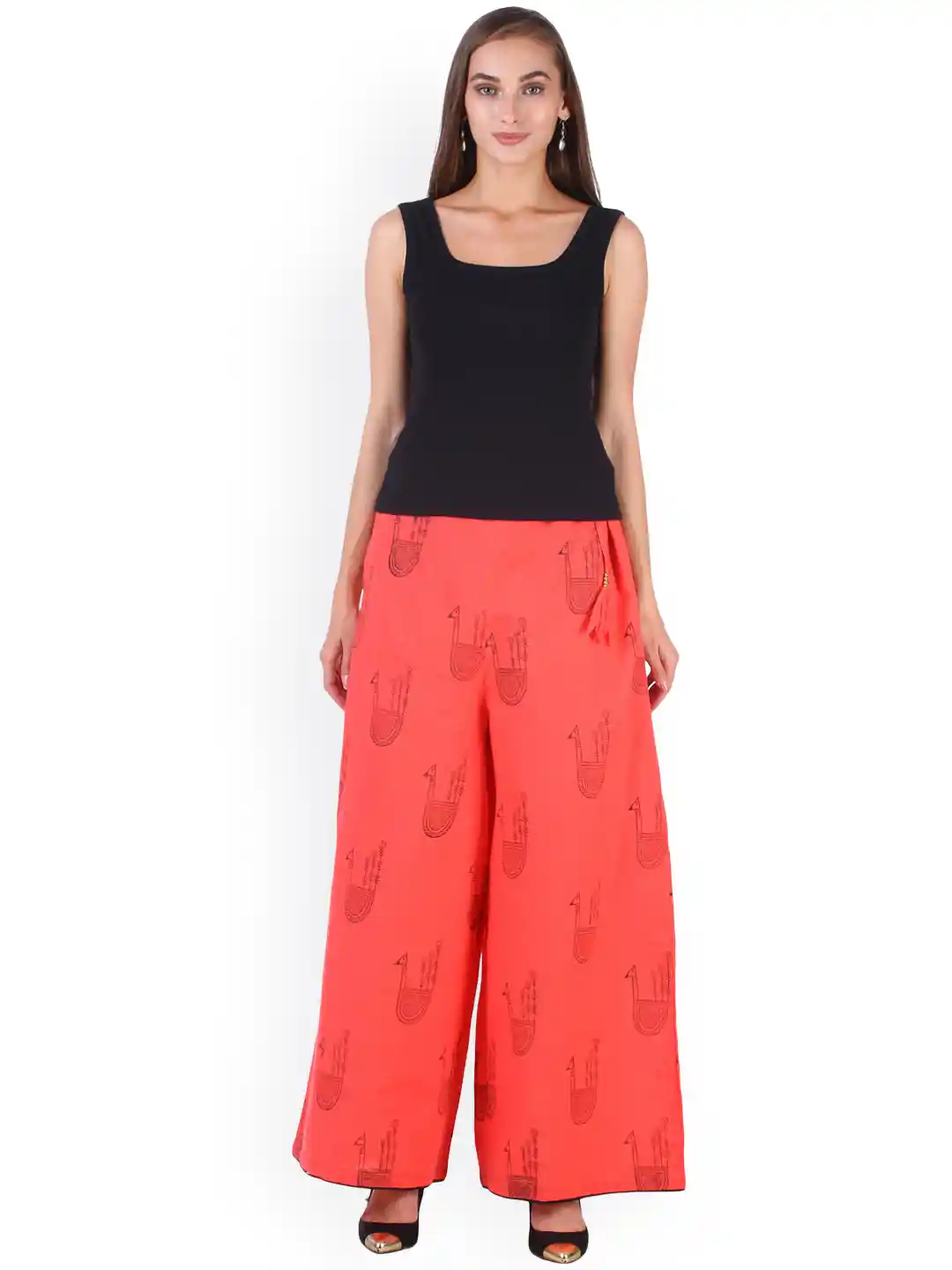 Buy 9rasa Women Coral Red Printed Palazzos Palazzos for Women
