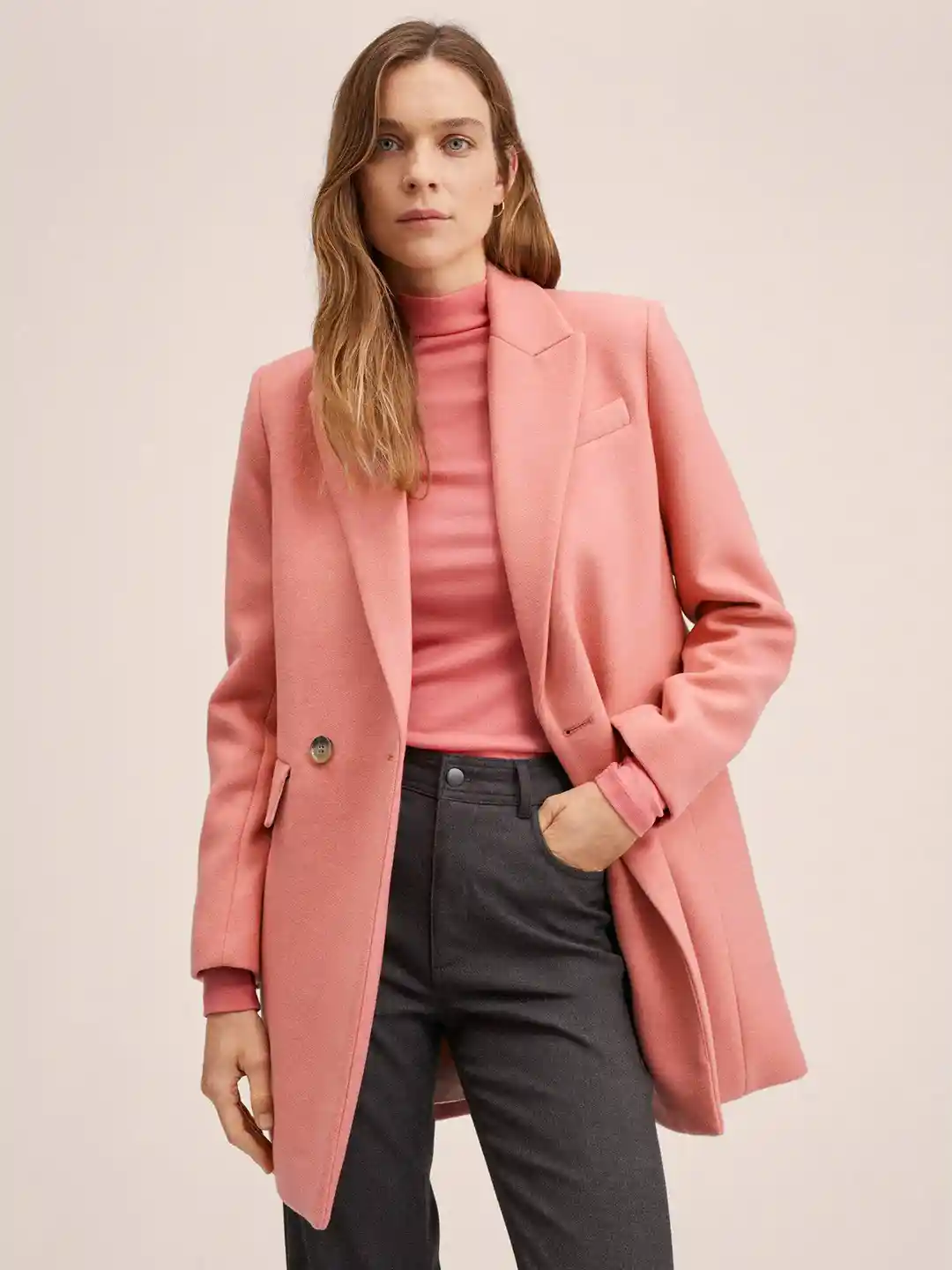 Buy MANGO Women Dusty Pink Solid Double-Breasted Boucle