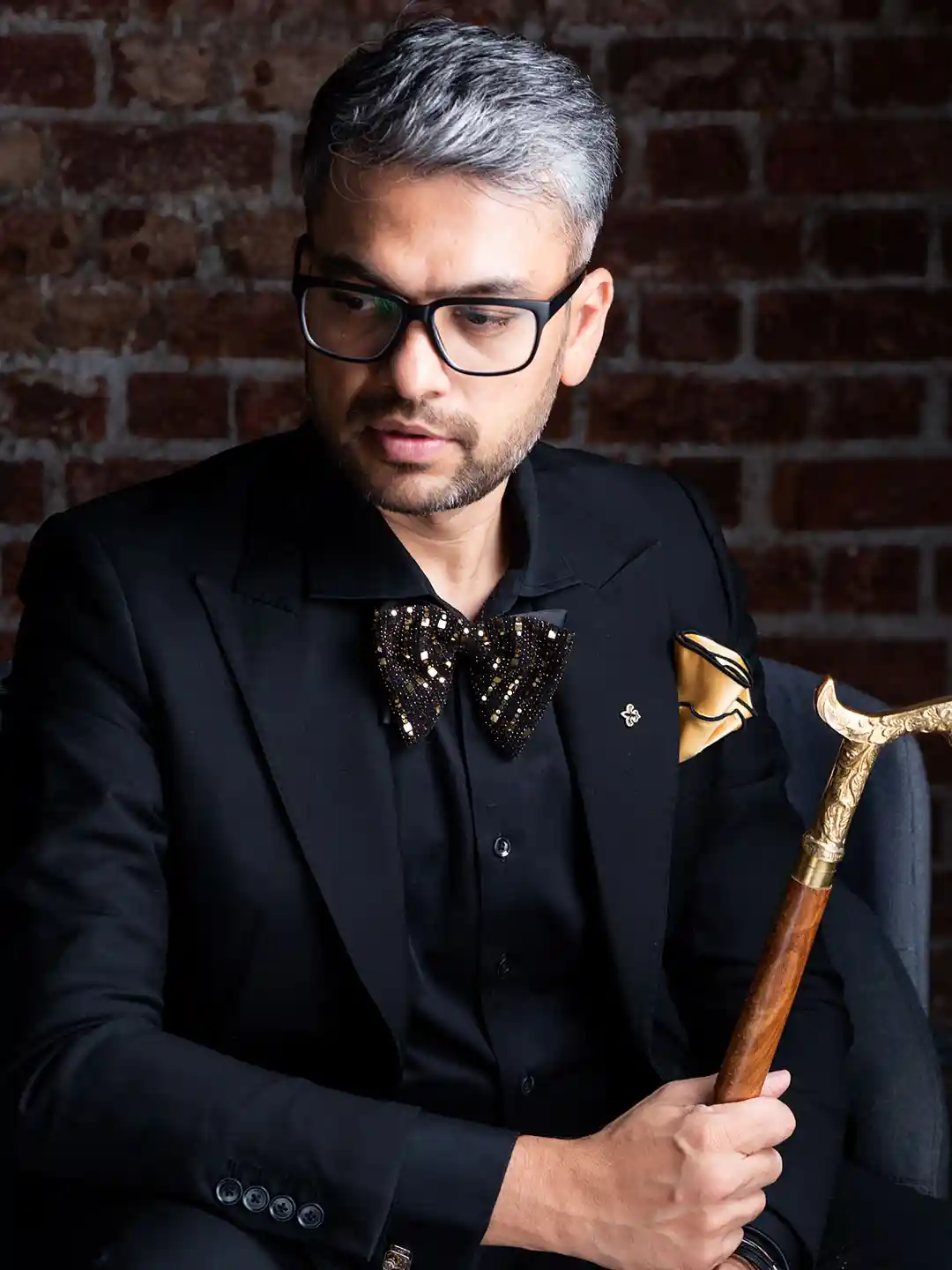 Buy The Tie Hub Men Gold-Toned Black Embellished Butterfly Bow