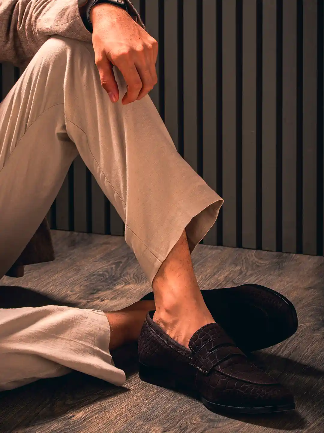 Saint G Men Brown Textured Leather Formal Penny Loafers