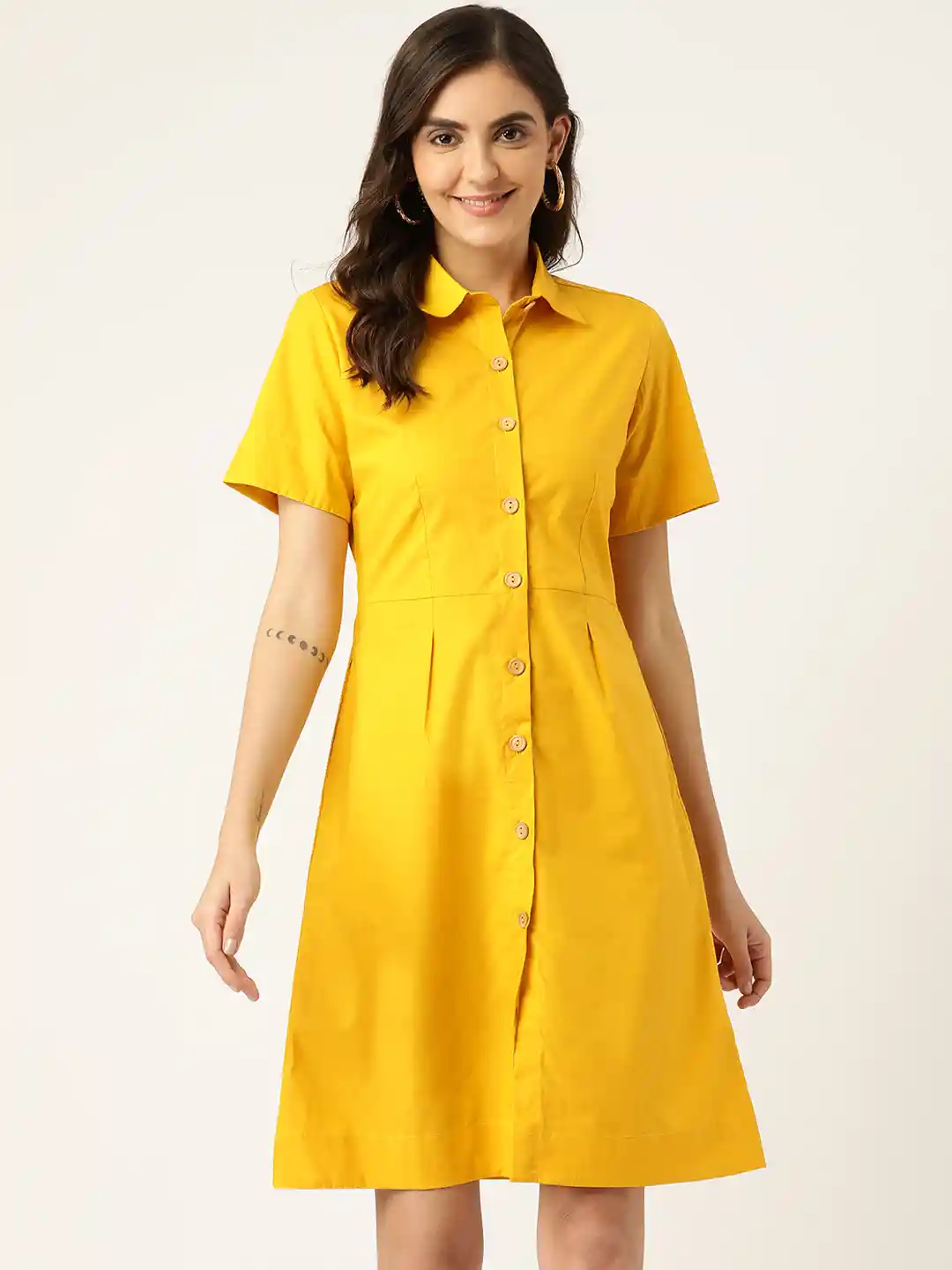Buy BRINNS Mustard Yellow Solid Shirt Dress Dresses for Women