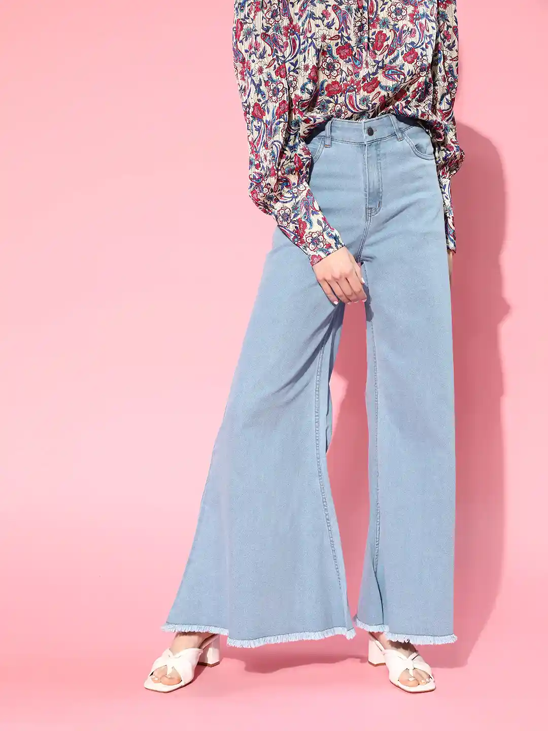 Buy SASSAFRAS Women Light Blue Flared High-Rise Jeans Jeans for