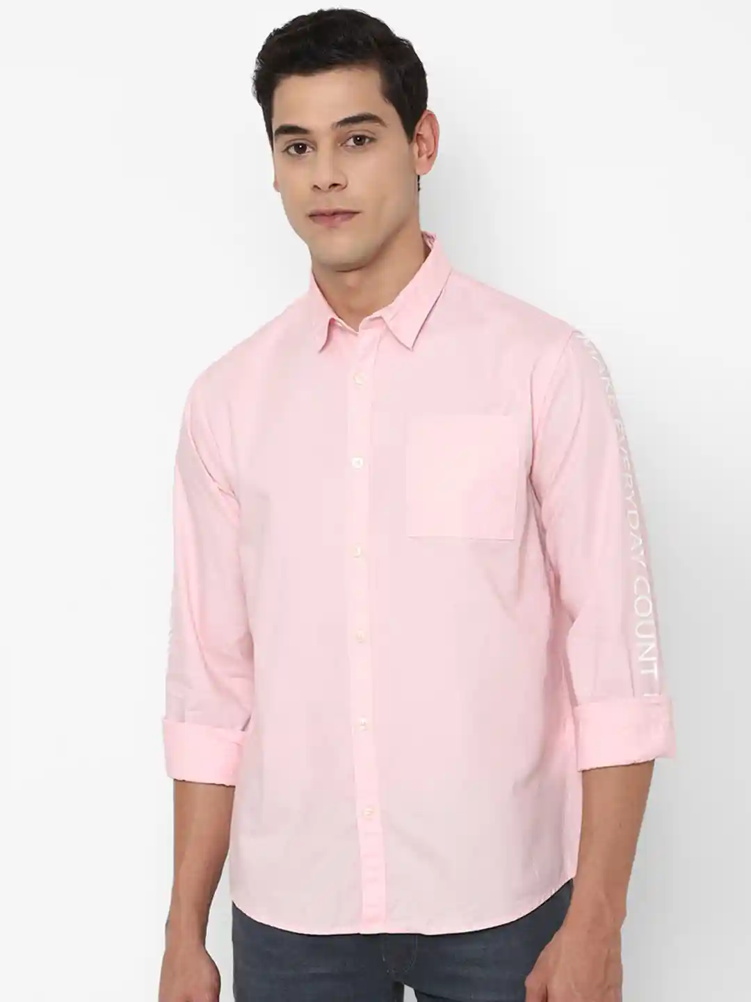 FOREVER 21 Men Pink Typography Printed Pure Cotton Casual Shirt