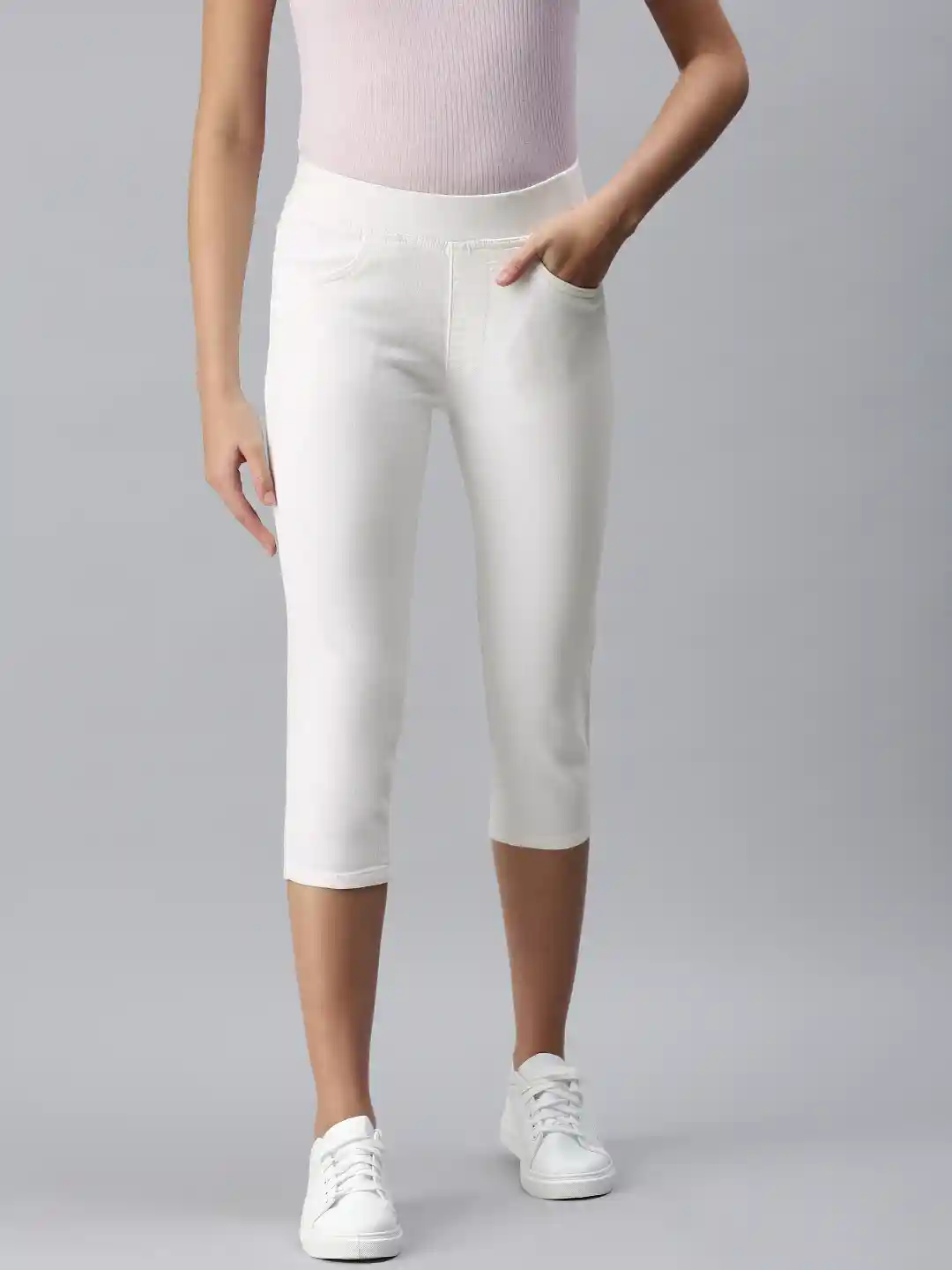 Denim Capri Lace White Jegging Capris ADBUCKS Women White Capris