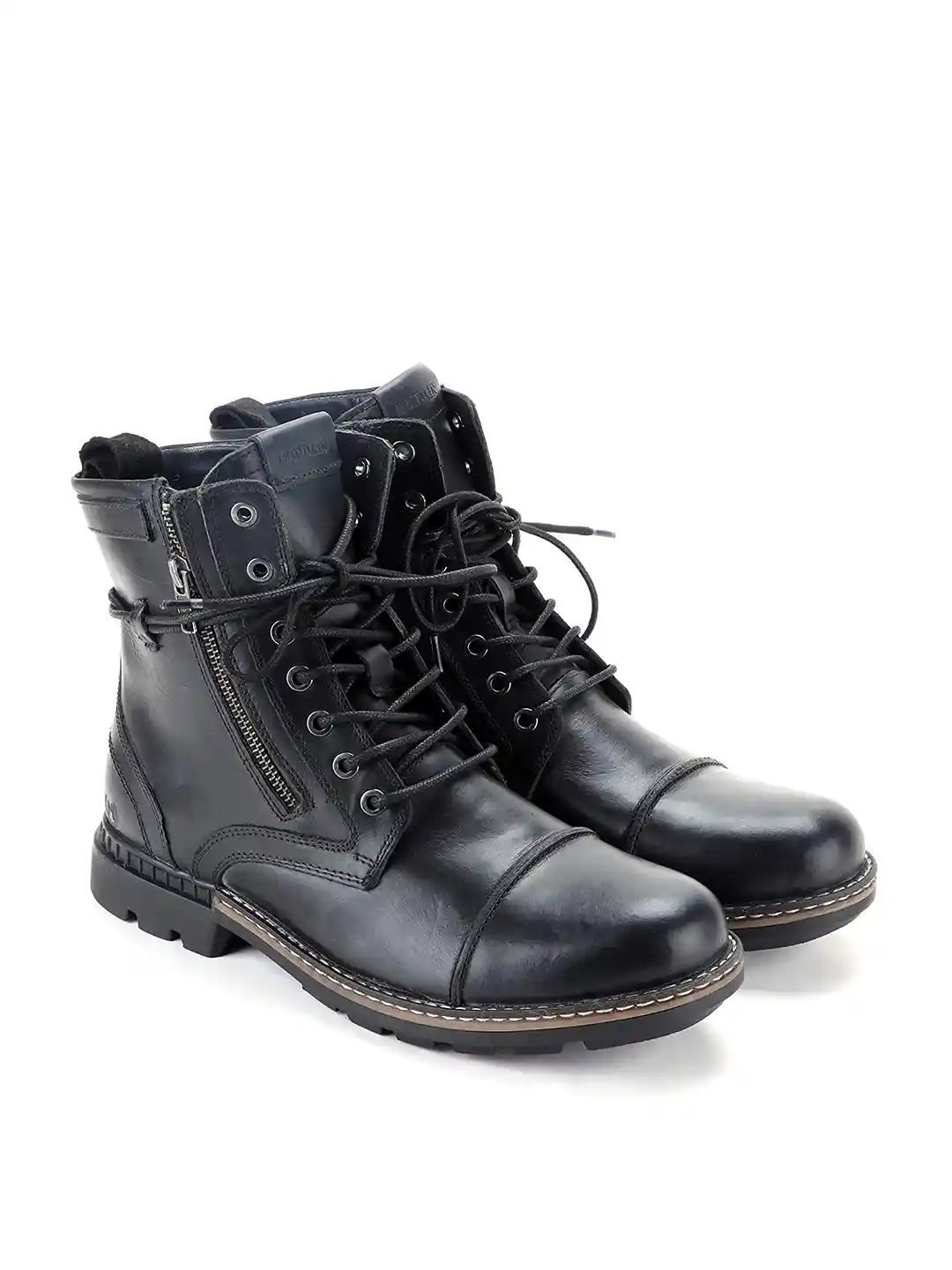 Buy MONDAIN Men Black Leather Lace-up Boots With Zip Boots for
