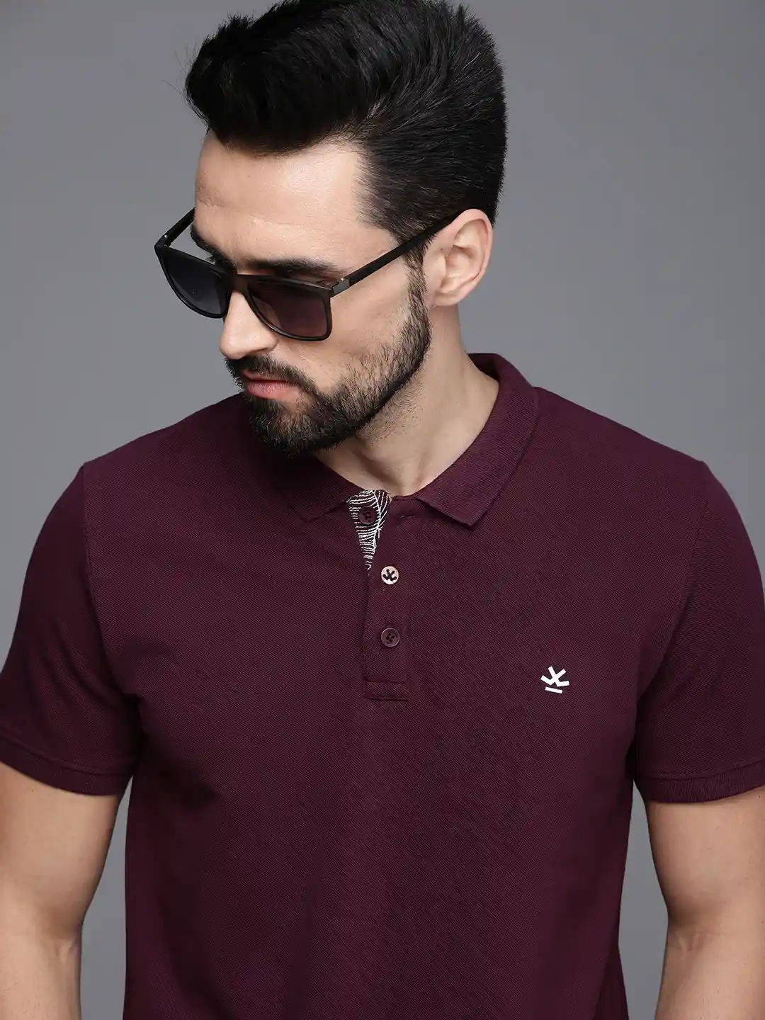 Buy WROGN Men Maroon Polo Collar Slim Fit Pure Cotton T-shirt
