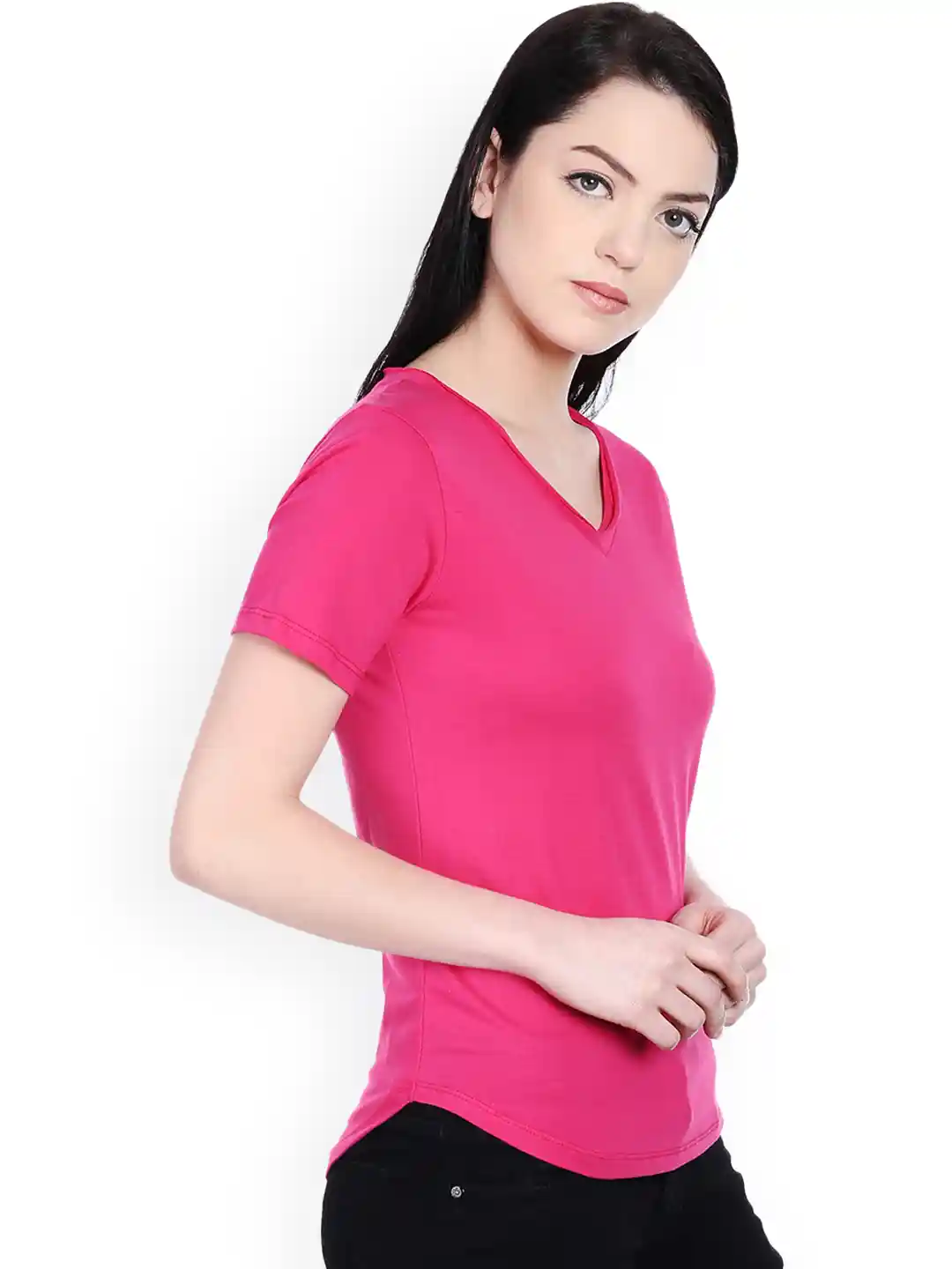 Buy Style Quotient Women Pink Solid V-Neck T-shirt Tshirts for