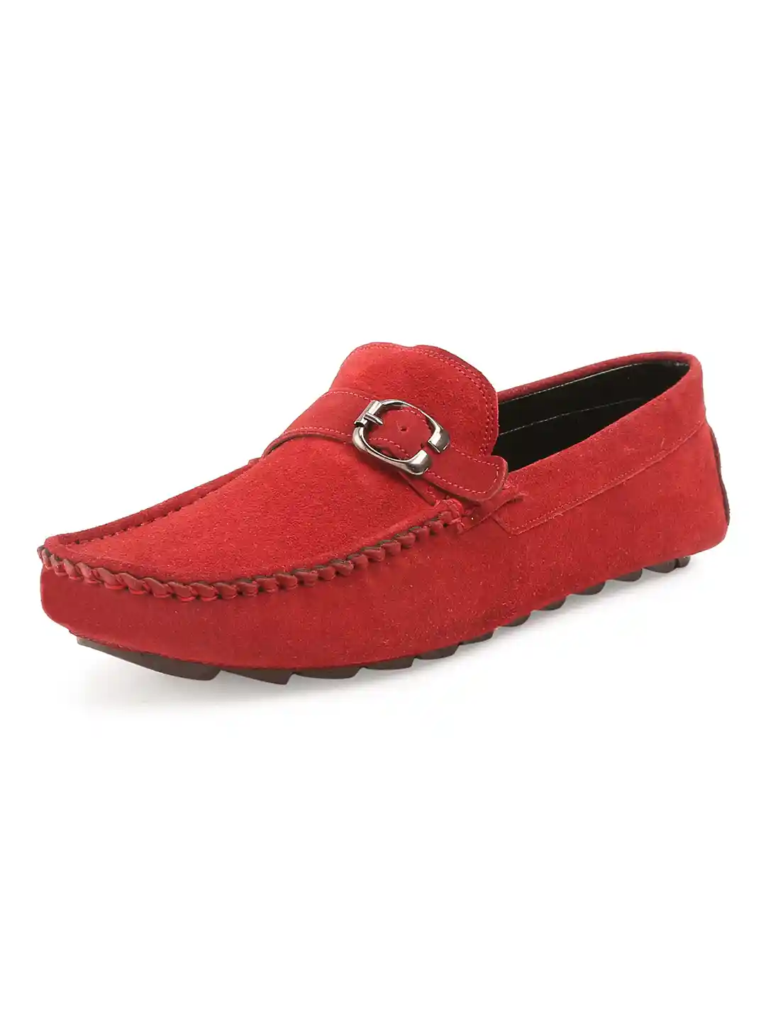 LOUIS STITCH Men Ferrari Red Italian Suede Leather Handmade Driving Loafers
