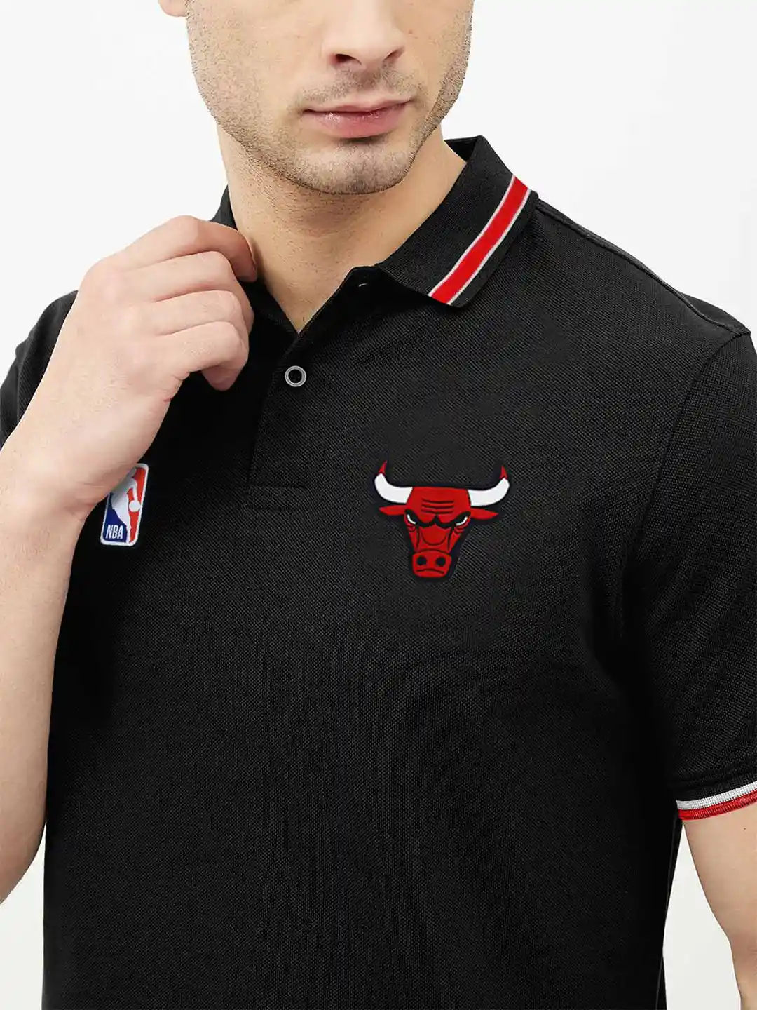 Buy NBA Men Black Red Chicago Bulls Classic Polo T-shirt