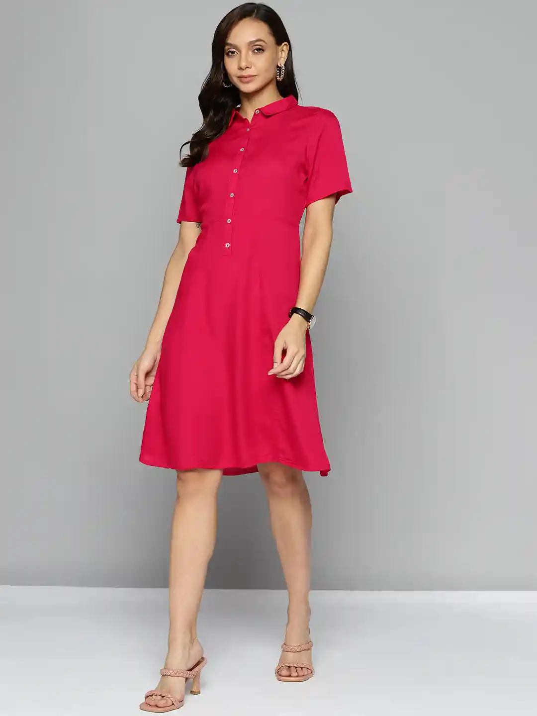 Chemistry Pink Solid Shirt Dress with Pocket