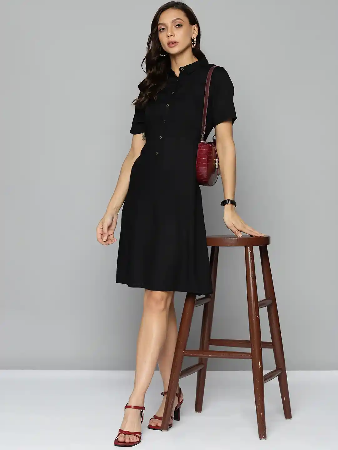 Buy Chemistry Women Black Solid Shirt Dress with Pocket Dresses