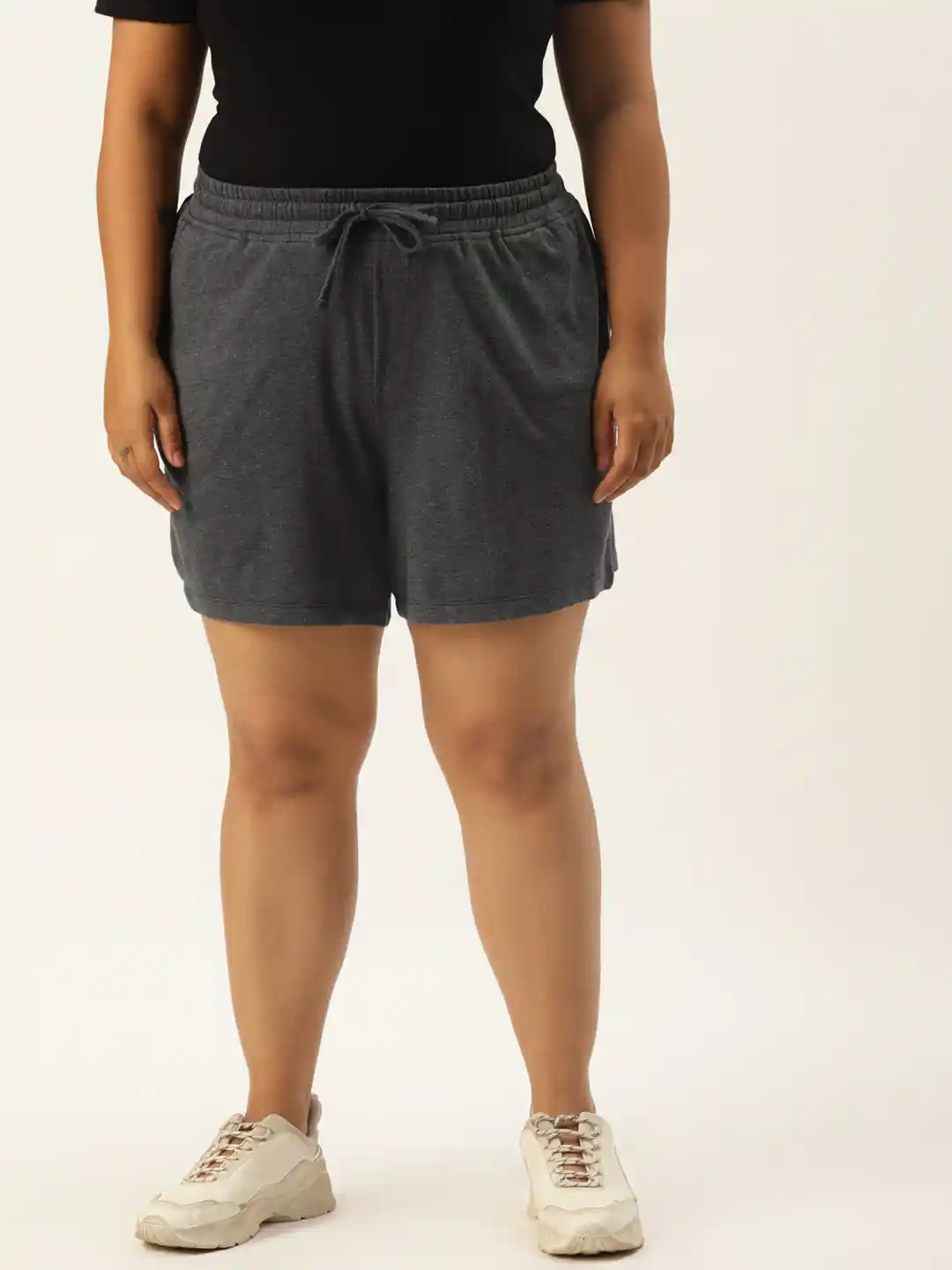 Rute Women Plus Size Charcoal Grey Solid Cotton Shorts