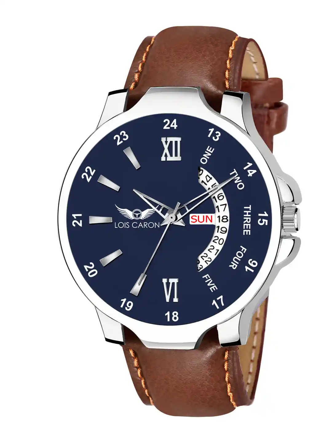 LOIS CARON Men Blue Dial Brown Leather Straps Analogue Watch