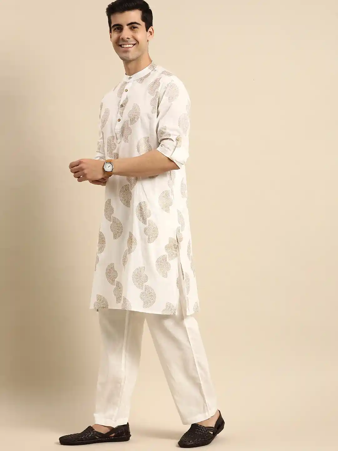 Buy Anouk Men Off White Ethnic Motifs Printed Pure Cotton Kurta