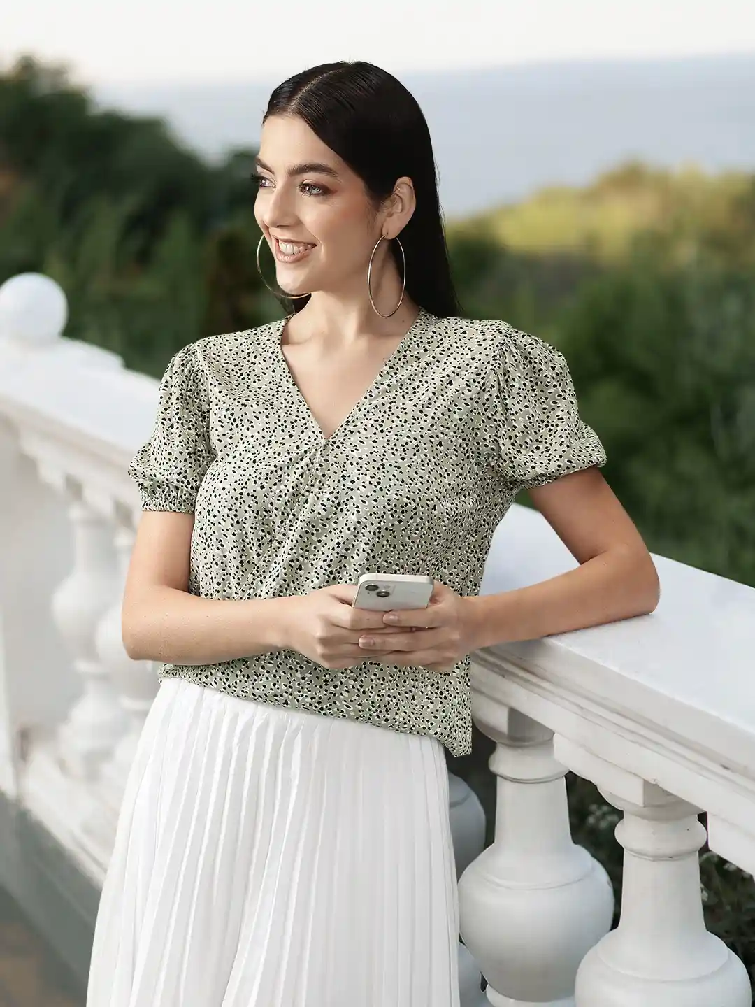 Vero Moda Lily Green Animal Print Wrap Top