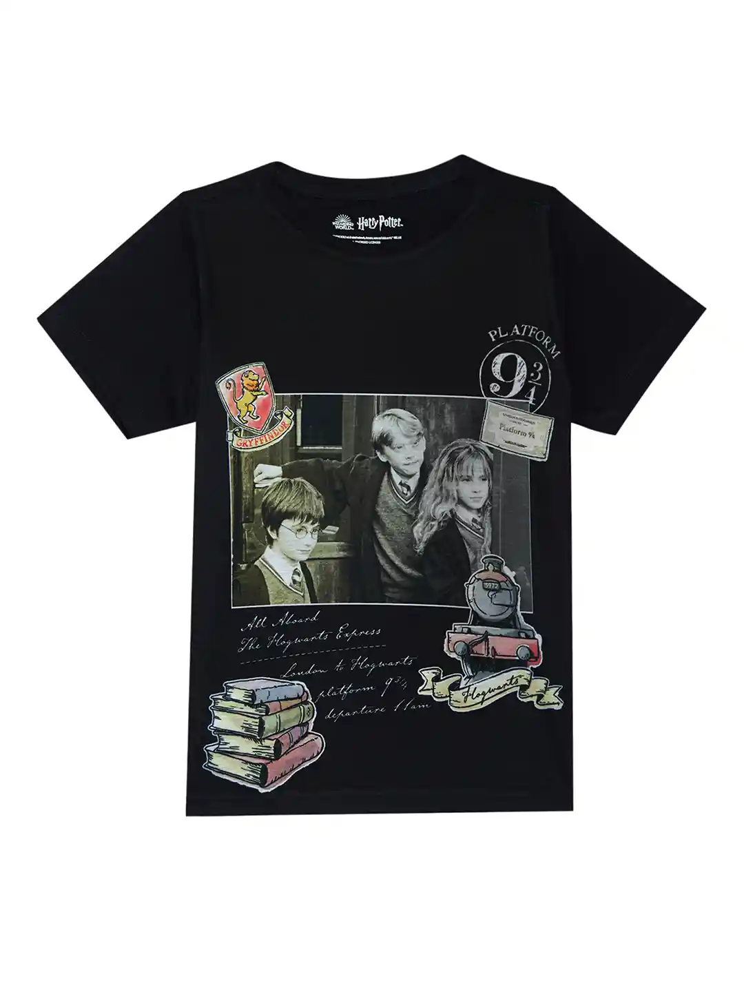 Harry Potter by Wear Your Mind Boys Black Off White Harry Potter Printed  T-shirt