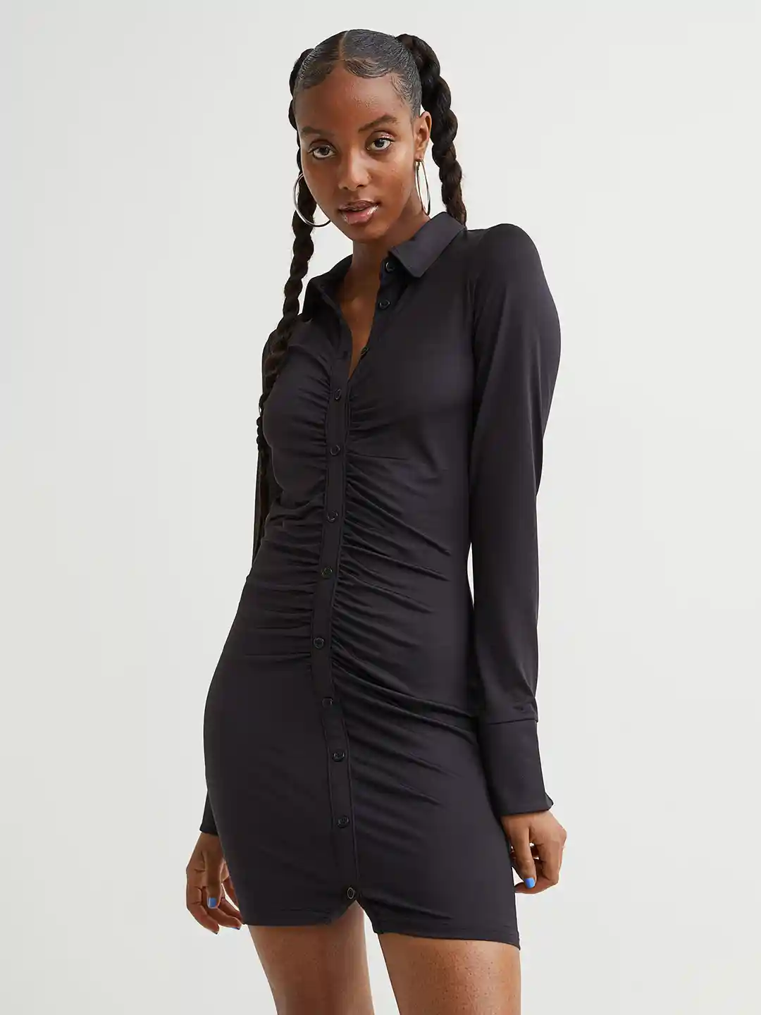 Buy H&M Women Black Solid Draped Shirt Dress Dresses for Women