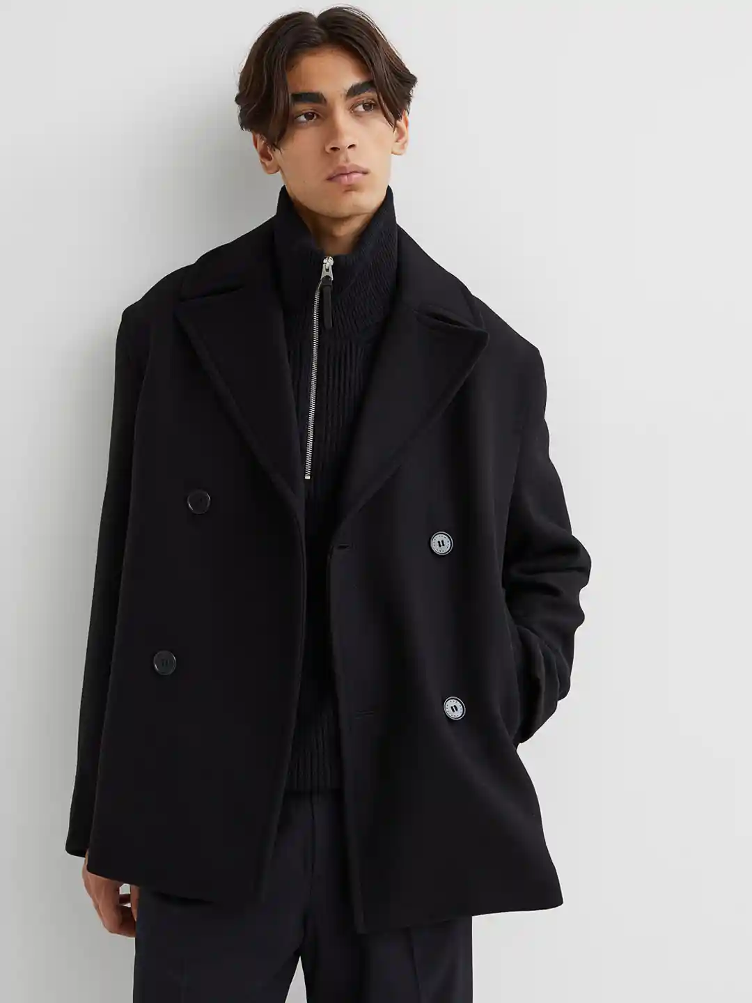 Buy H&M Men Black Wool-blend Pea Coat Blazers for Men 17125832