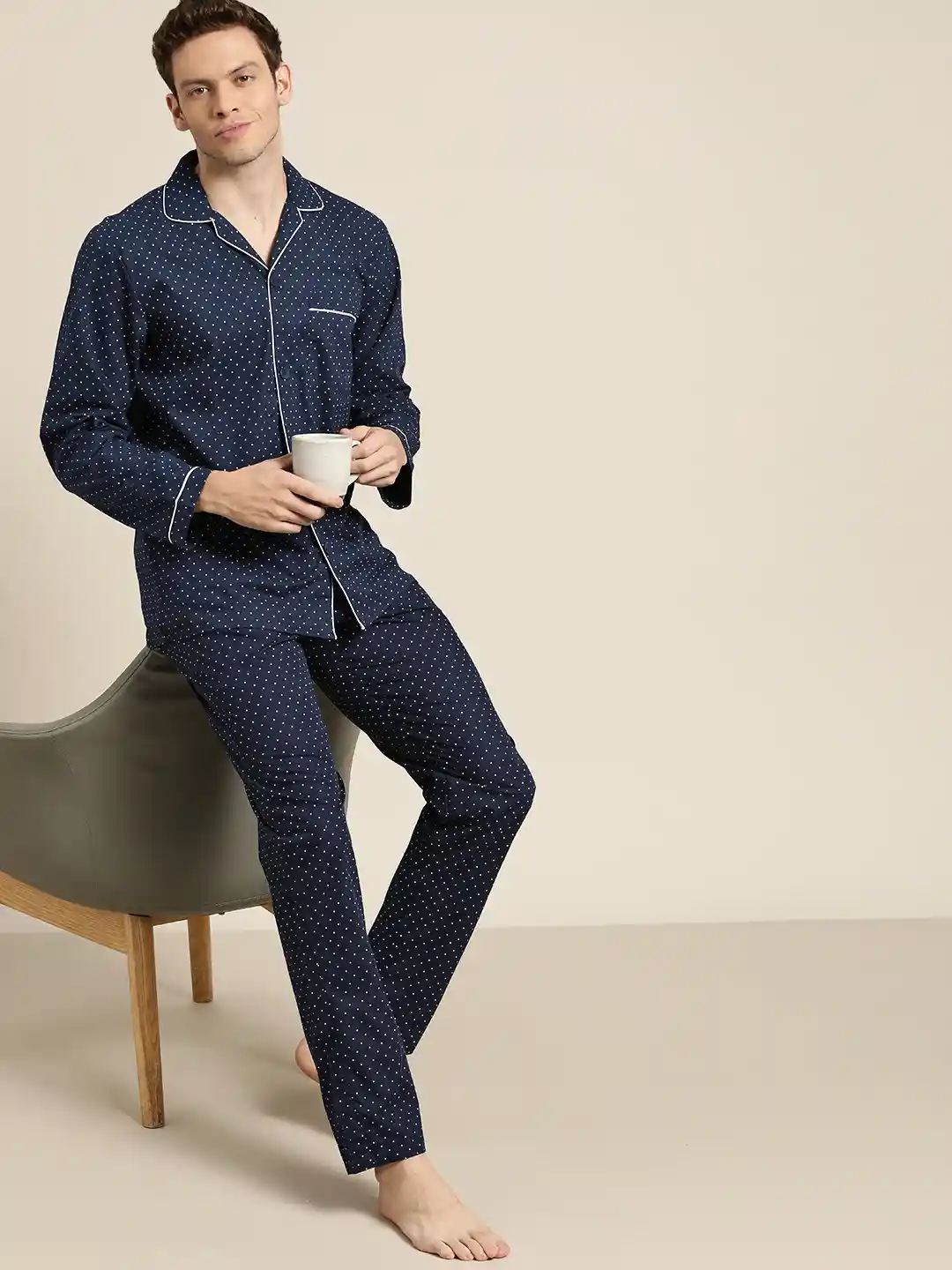 Buy Hancock Men Navy Blue Pure Cotton Printed Pyjama Set Night