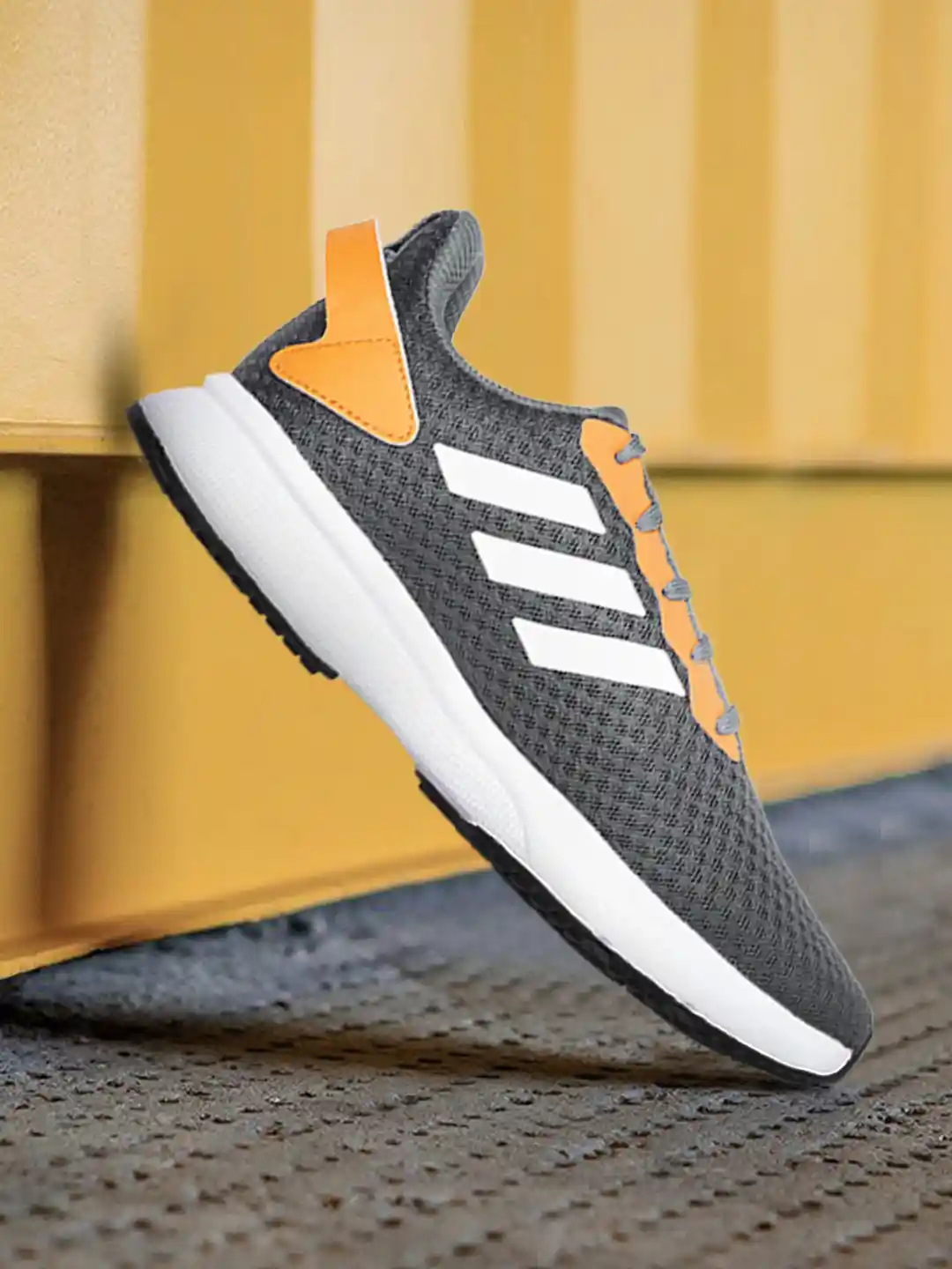 ADIDAS Men Grey Orange Woven Design Harquin Running Shoes