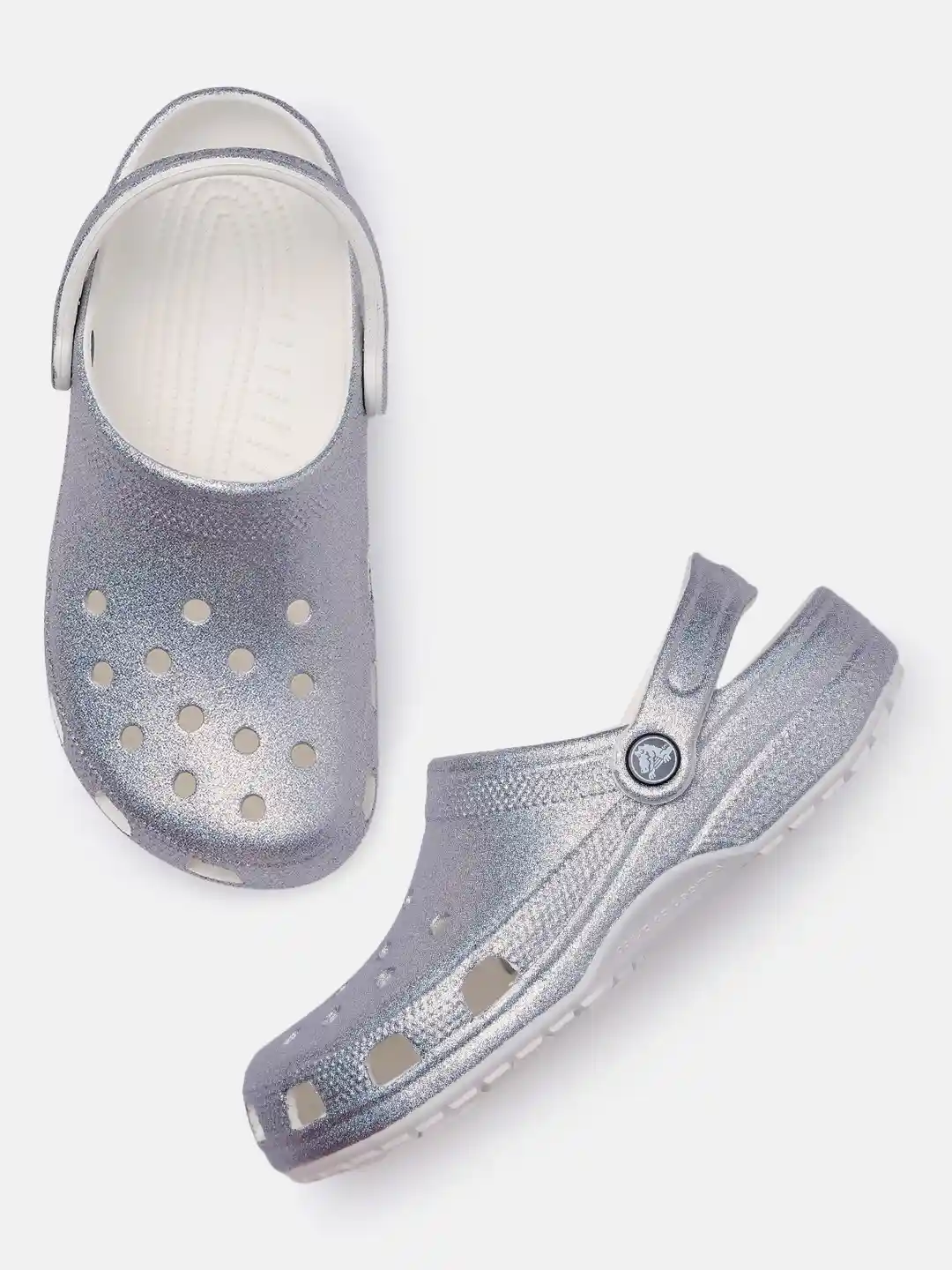 Buy Crocs Unisex Silver-Toned Glitter Embellished Clogs Flip - Main Image