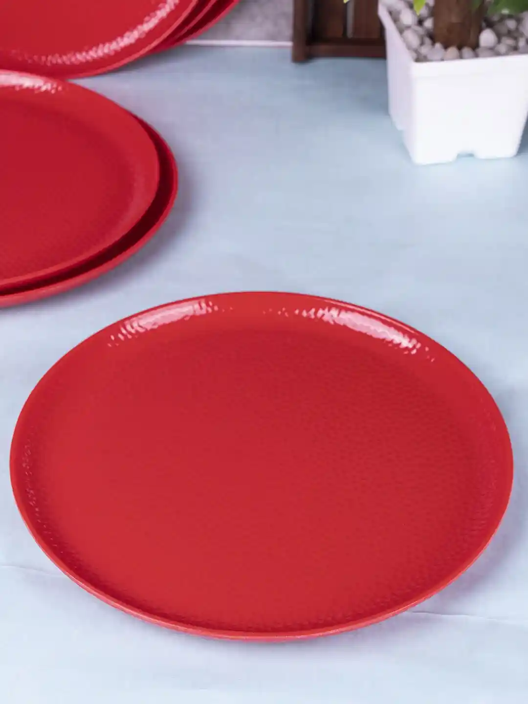Buy MARKET99 Red Set Of Solid Matte Melamine Plates Plates for