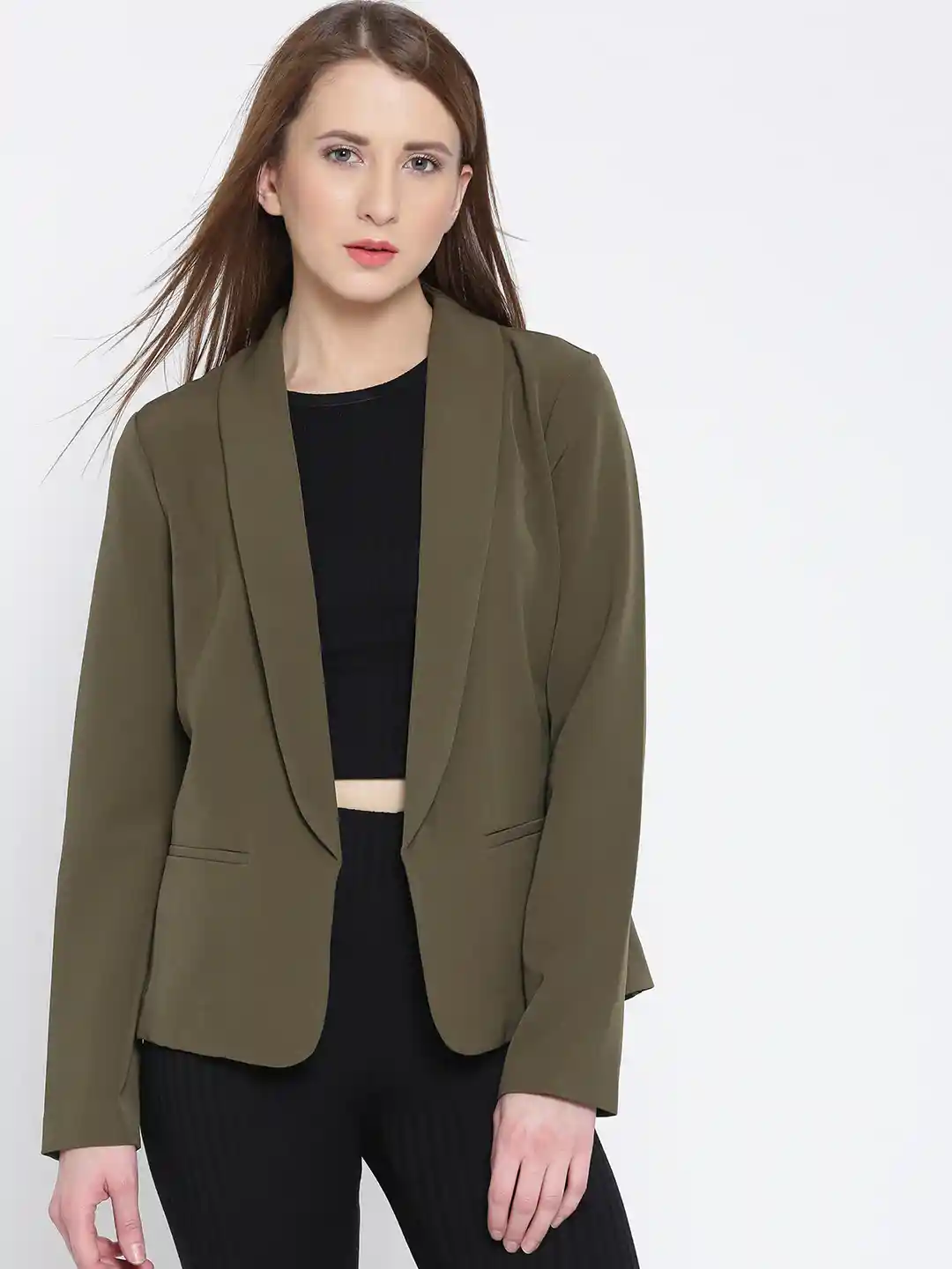 Womens Jacket Blazer Forever 21 FOREVER 21 Olive Green Front