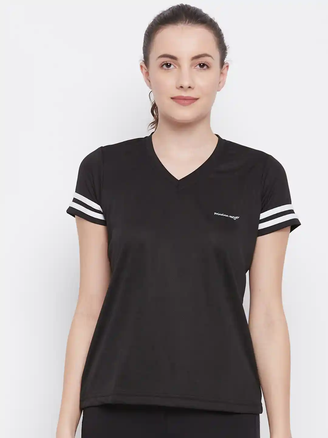Buy PRINCINN MEYER Women Black V-Neck Dri-FIT Sports T-shirt