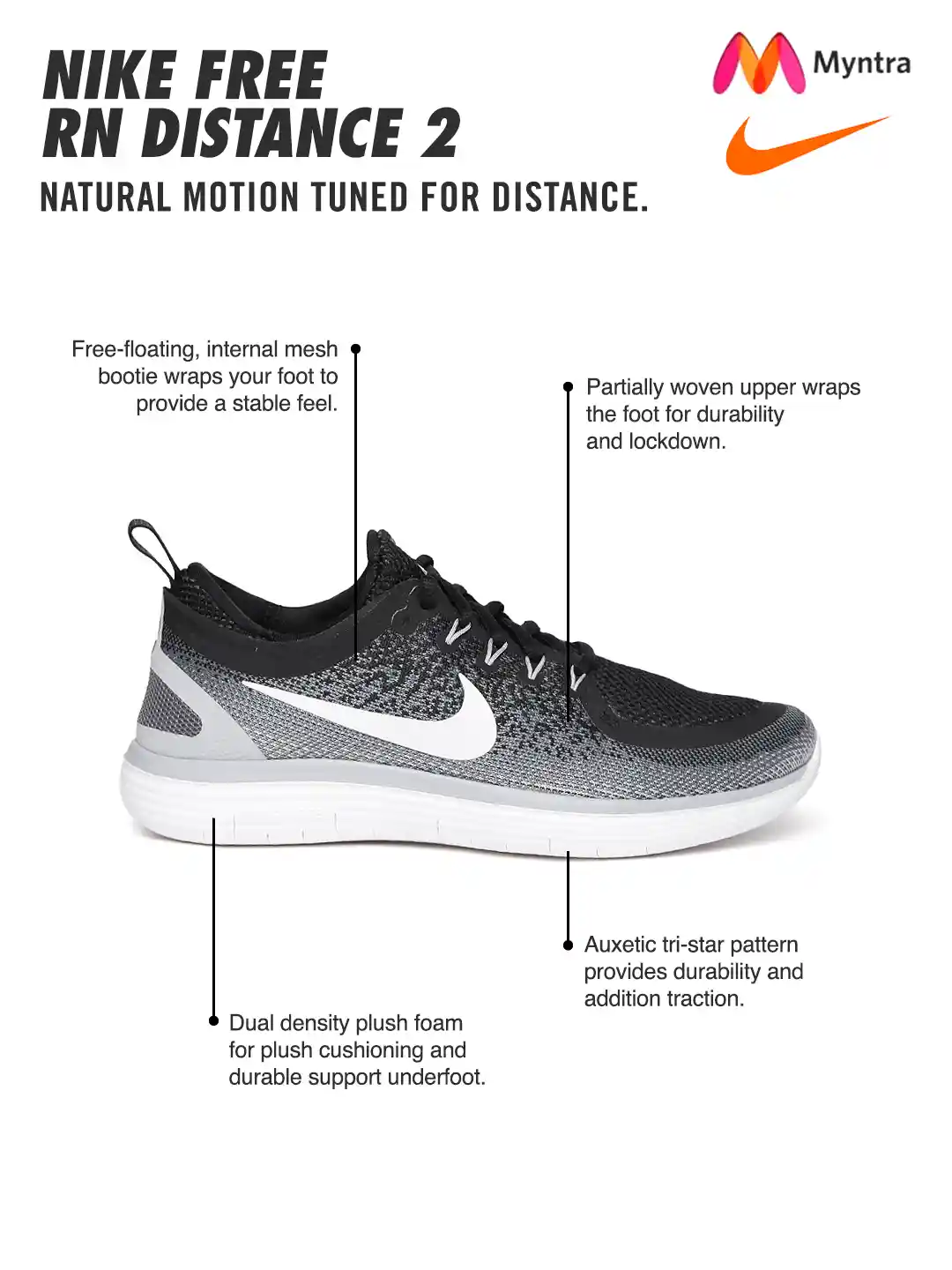 Buy Nike Women Black Free RN Distance Running Shoes Sports