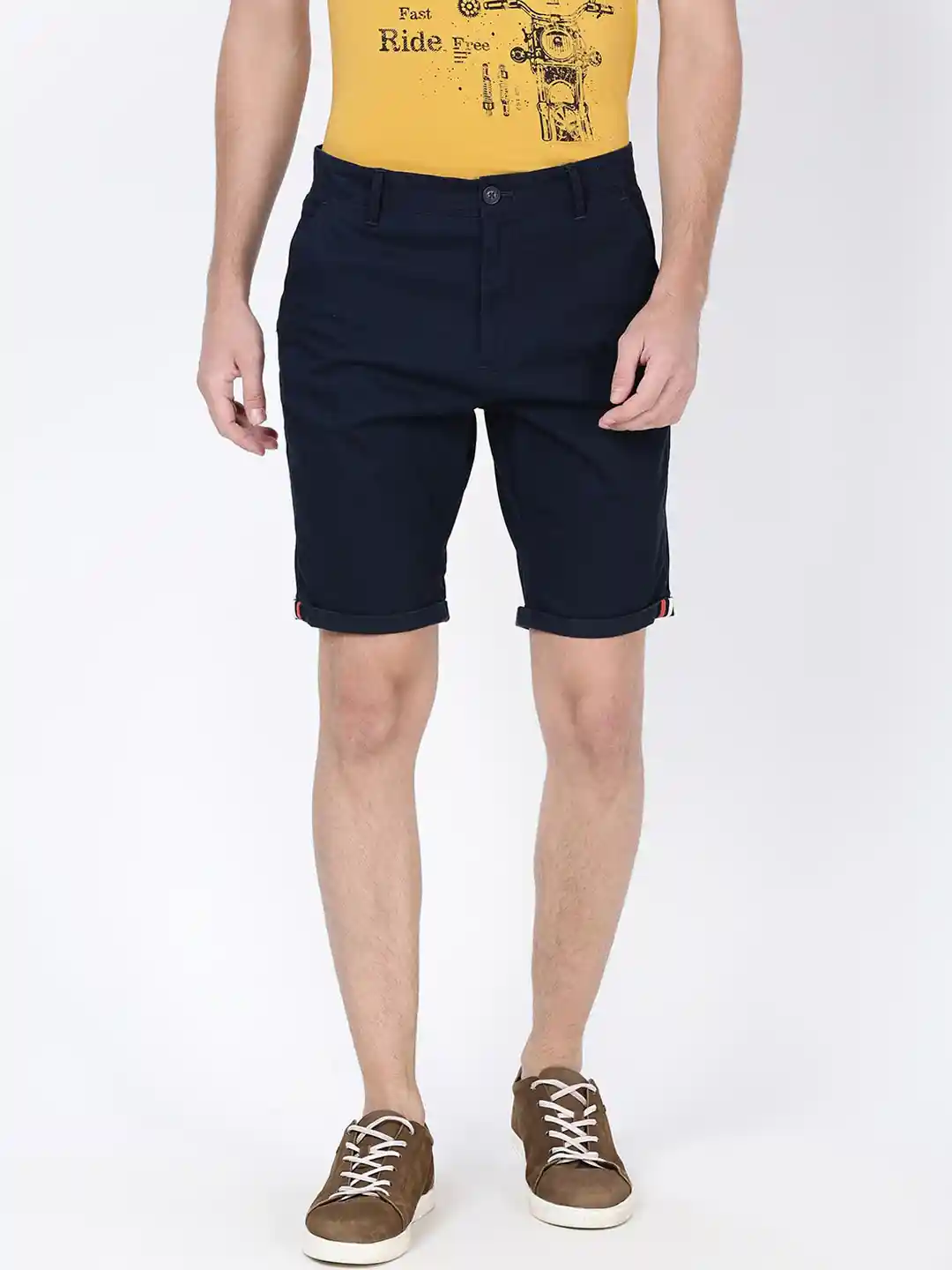 Buy t-base Men Navy Blue Solid Regular-Fit Chino Shorts Shorts
