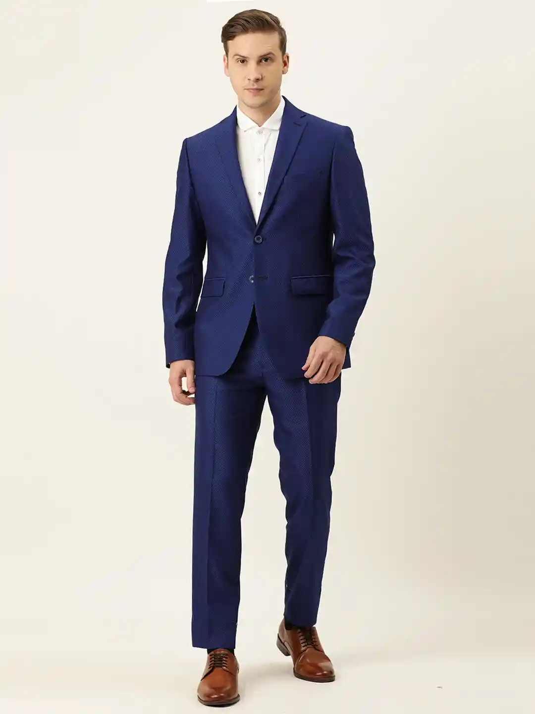 Peter England Men Blue Self Design Single-Breasted Two Piece Suit