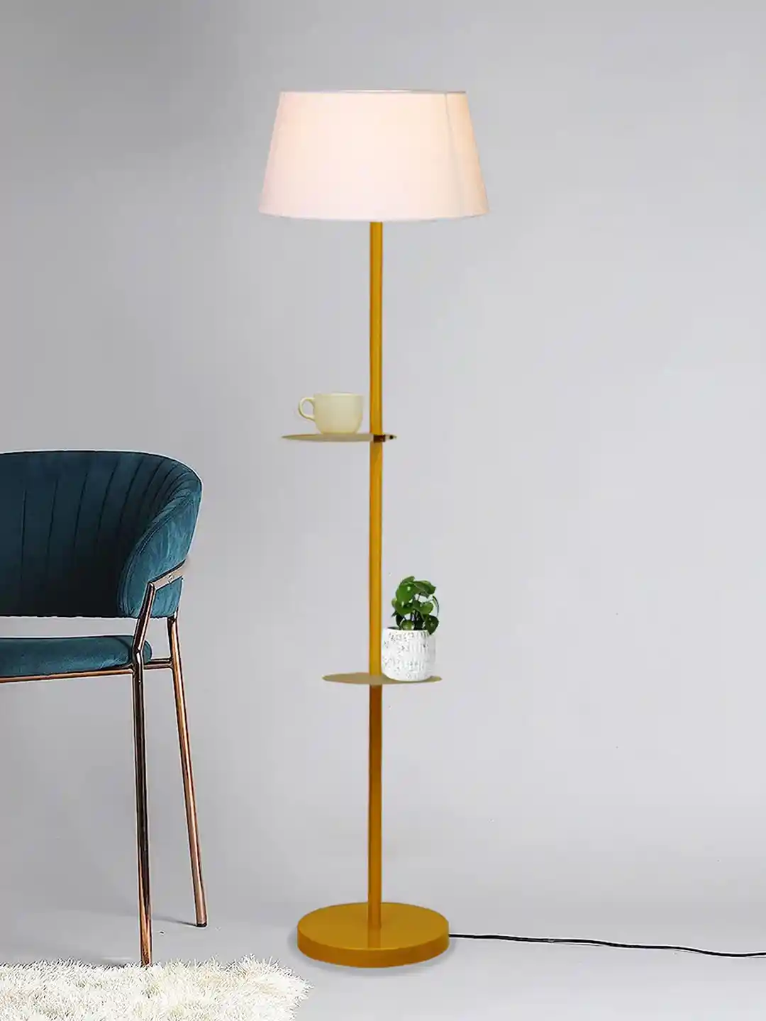 Buy Homesake White Gold-Toned Duo Shelf Metal Floor Lamp Floor