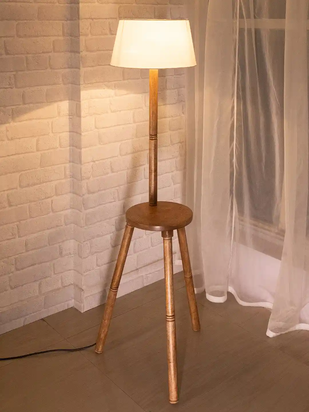 Buy Homesake White Beige Tripod Wooden Floor Lamp With Base
