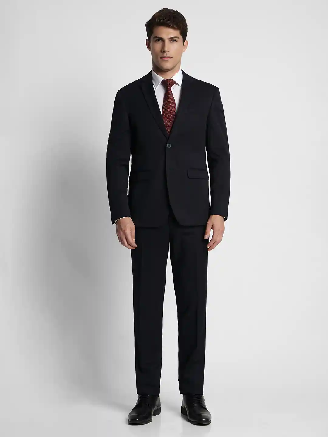 Peter England Men Black Solid Two Piece Suit