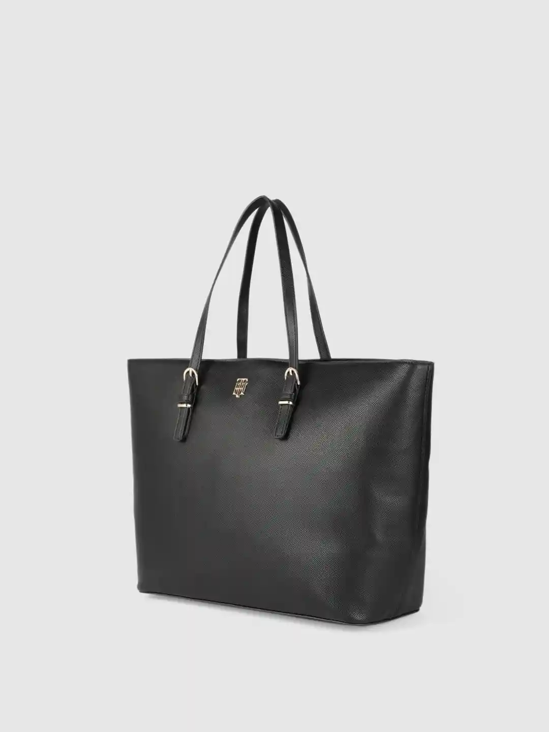 Buy Tommy Hilfiger Black PU Oversized Structured Shoulder Bag - Main Image