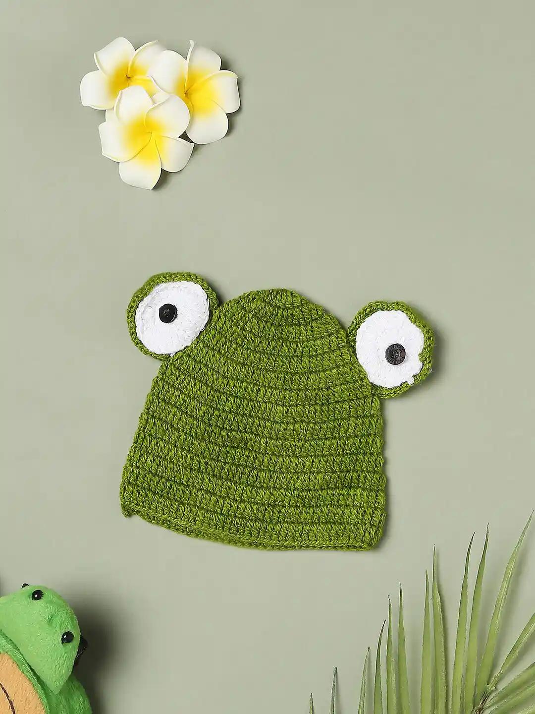 Buy Babymoon Unisex Kids Olive Green Frog Cap Newborn Photoshoot
